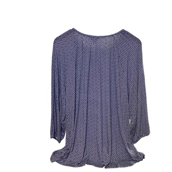 Croft & Barrow Size 1X Blue White Floral Print 3/4 Sleeve Tie Neck Top - Picture 5 of 6